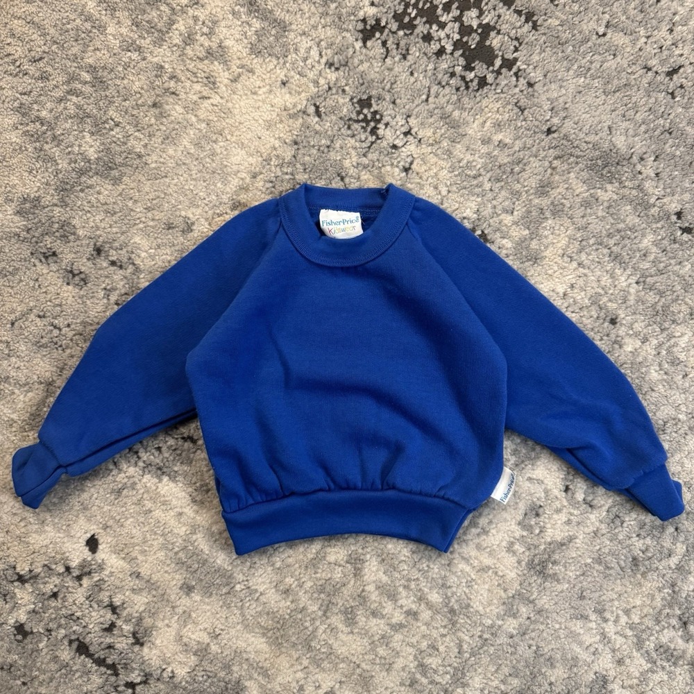 Vintage Fisher Price Sweatshirt KIDS 2T 90s Blue Raglan Crewneck Rare